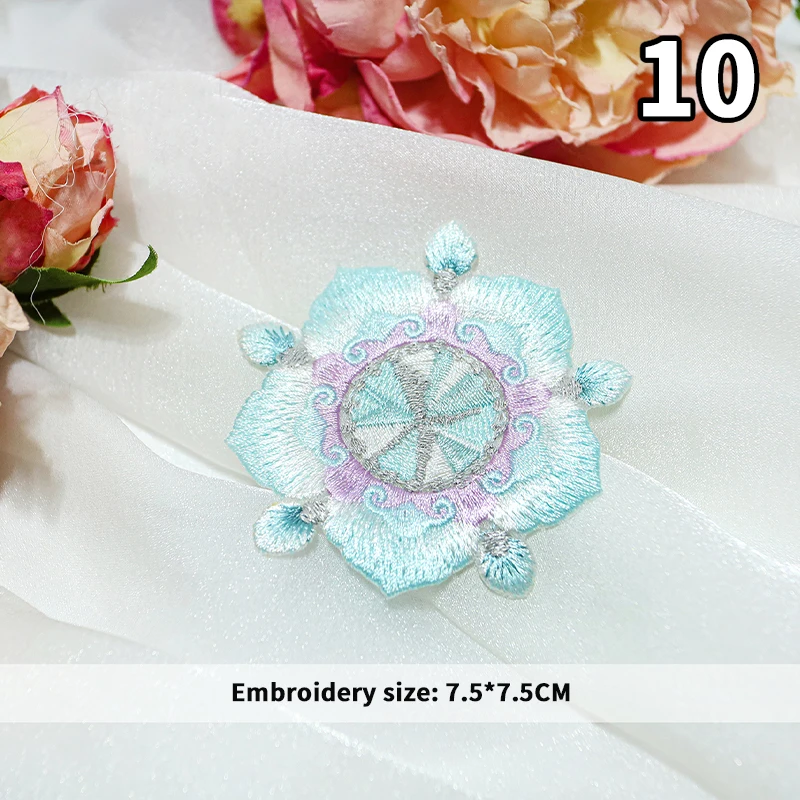 Chinese Style Snowflake Patches for Clothing Embroidery Applique Sew on Large Flower Decor DIY Embroidered Stickers for Clothes