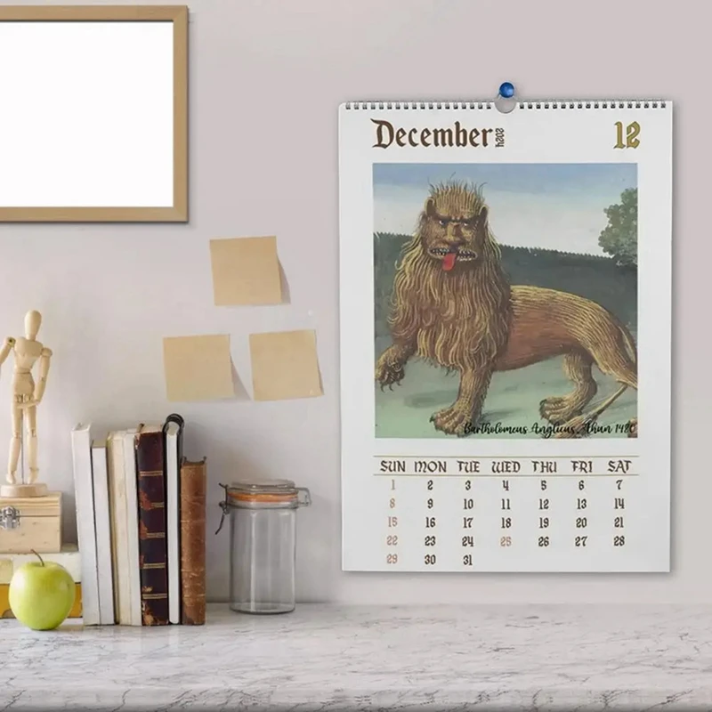 1 sztuka 2024 ozdobny zabawny kalendarz ścienny na prezent z lwem trwały codzienny kalendarz zwierzęcy zagęszczony dla szkolnego lwa