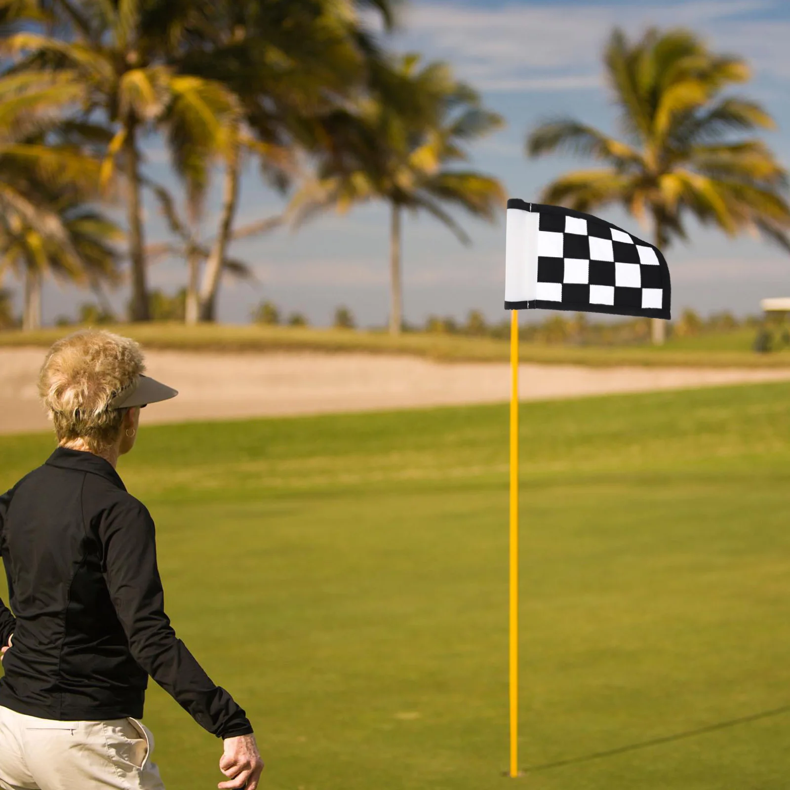 

Golf Training Flag Checkered Practice Target Detachable Portable Outdoor Supplies Professional Nylon Black Course