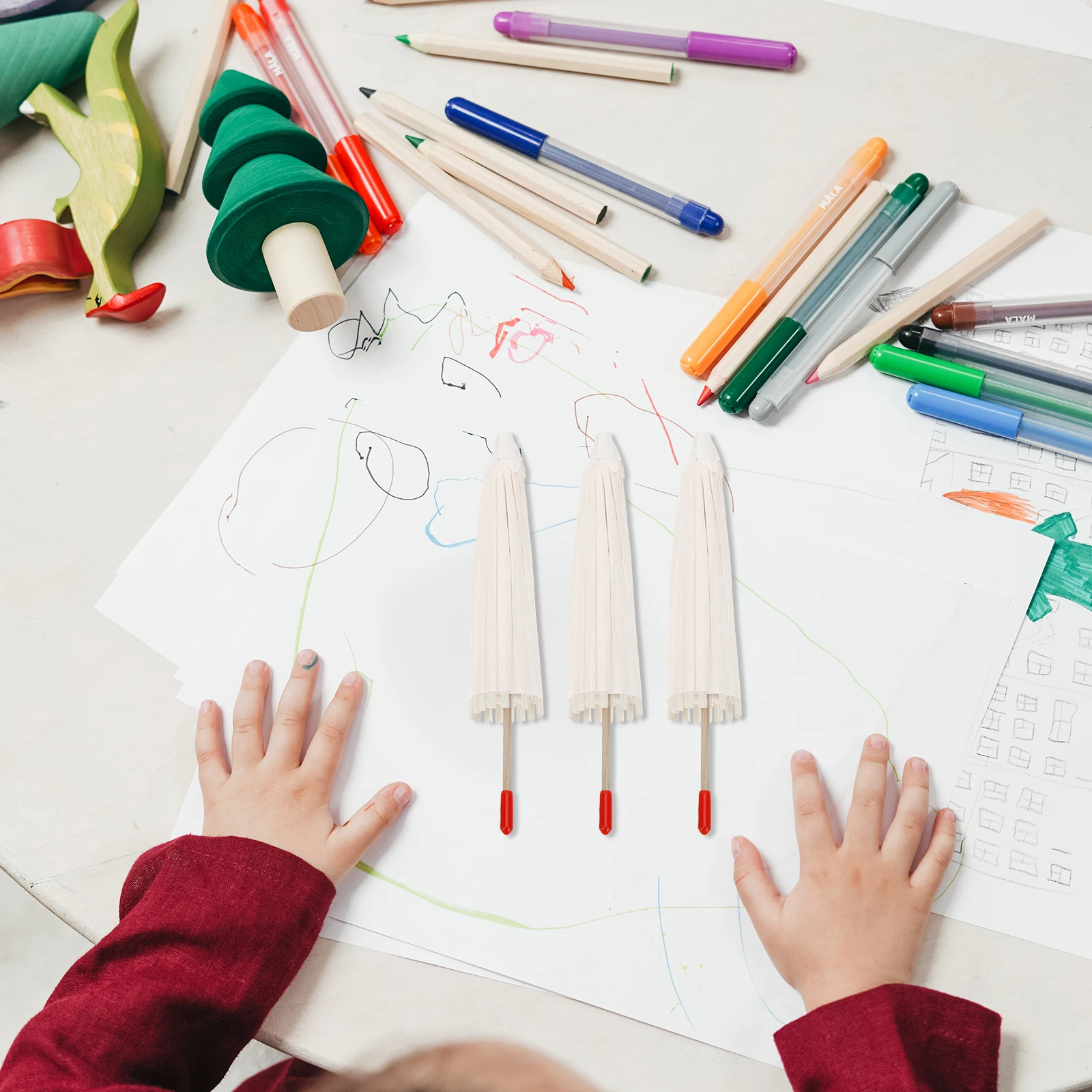 

5pcs Blank Paper Umbrellas Diy Hand-Painted Crafts Wood Frame Durable Smooth Surface Wedding Party Decoration Photo Prop For