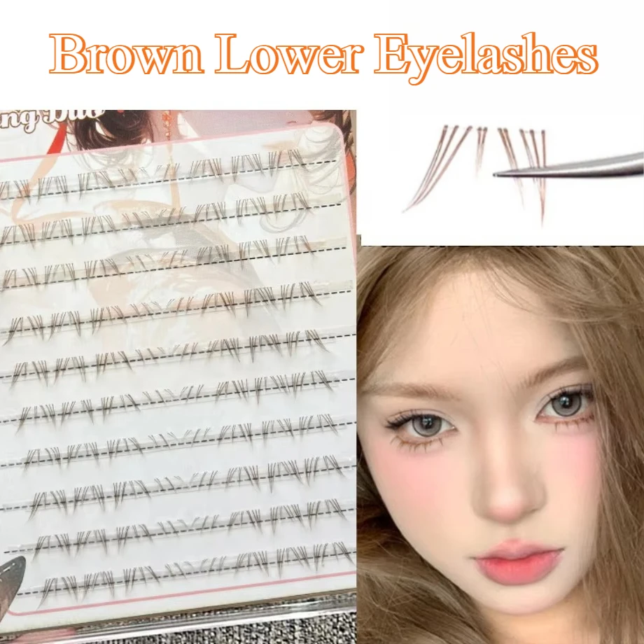 10 행 접착제 무료 갈색 낮은 속눈썹 자연 세그먼트 만화 요정 거짓 속눈썹 시뮬레이션 가짜 속눈썹 미용 메이크업 도구