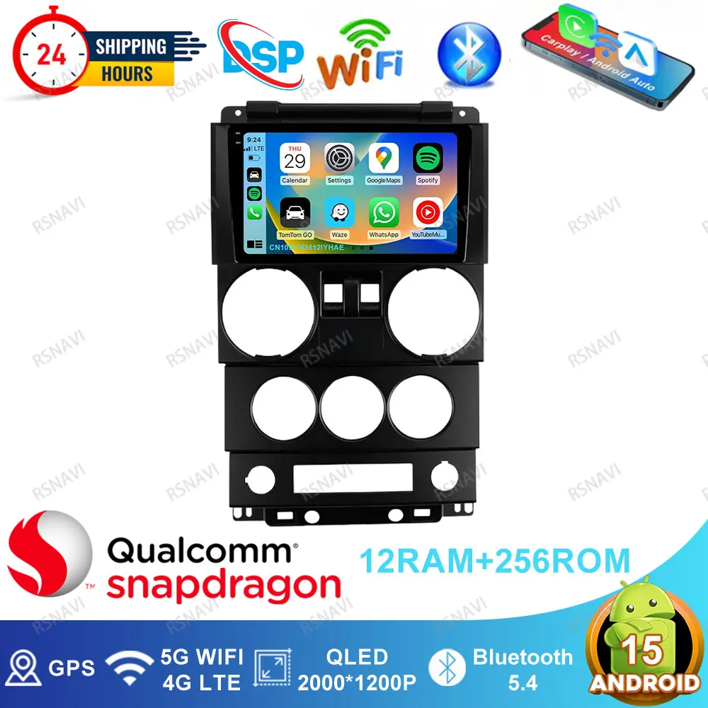 Android 15 Car Radio For Jeep Wrangler Unlimited 3 JK 2008 - 2010 H4 Led H7 Automotive Tools Tesla Model Y Junwiper Golf Mk5 E90