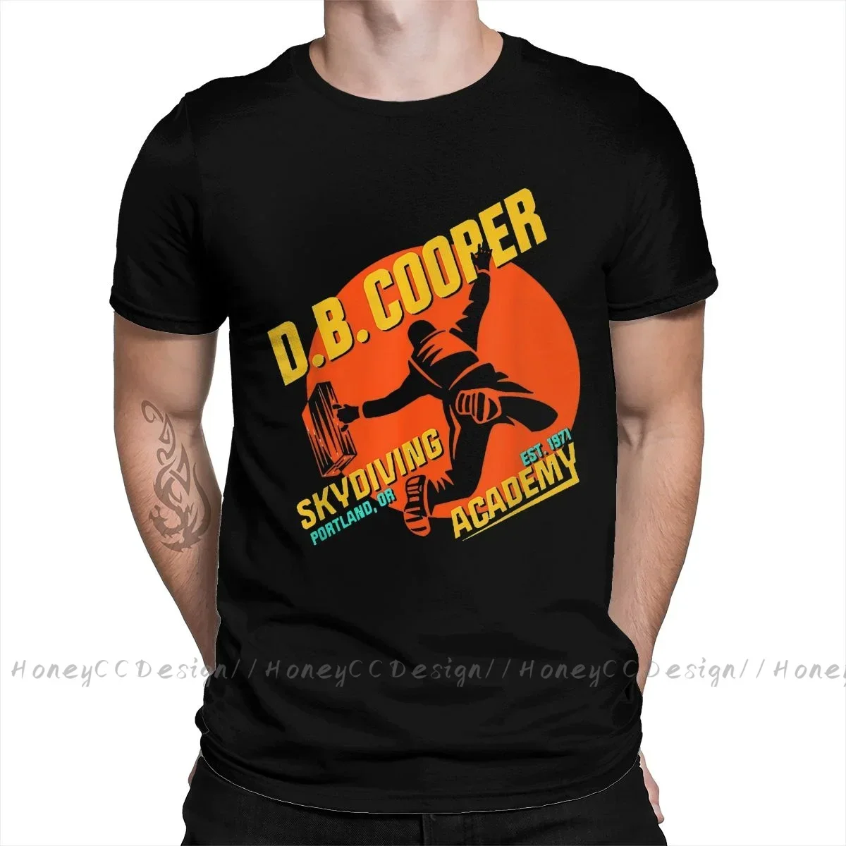 High Quality Men DB Cooper Black T-Shirt Skydiving Academy Pure Cotton Shirt Tees Harajuku TShirt