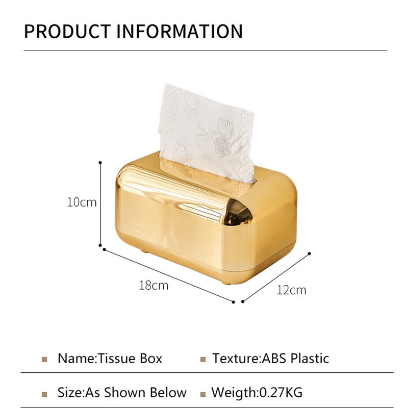 Simple Tissue Box Holder Golden Napkin Holder Living Room Home Decoration Accessories Paper Towel Holder Car Tissue Holder