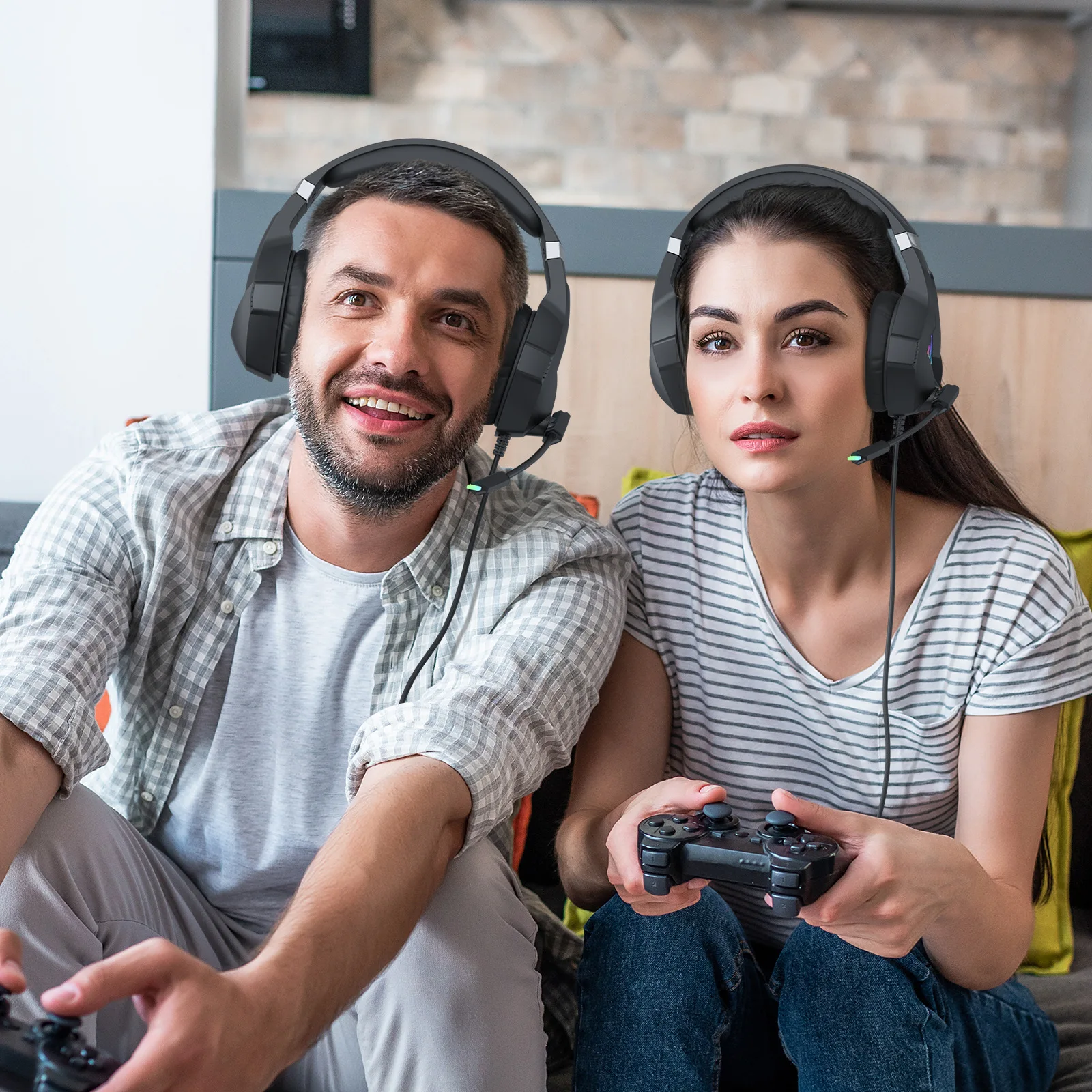 سماعة رأس سلكية للألعاب مع 7.1 صوت محيطي وخاصية إلغاء الضوضاء وميكروفون RGB وإضاءة فوق الأذن لسماعات PS4 PS5 PC Xbox Series X/S #6