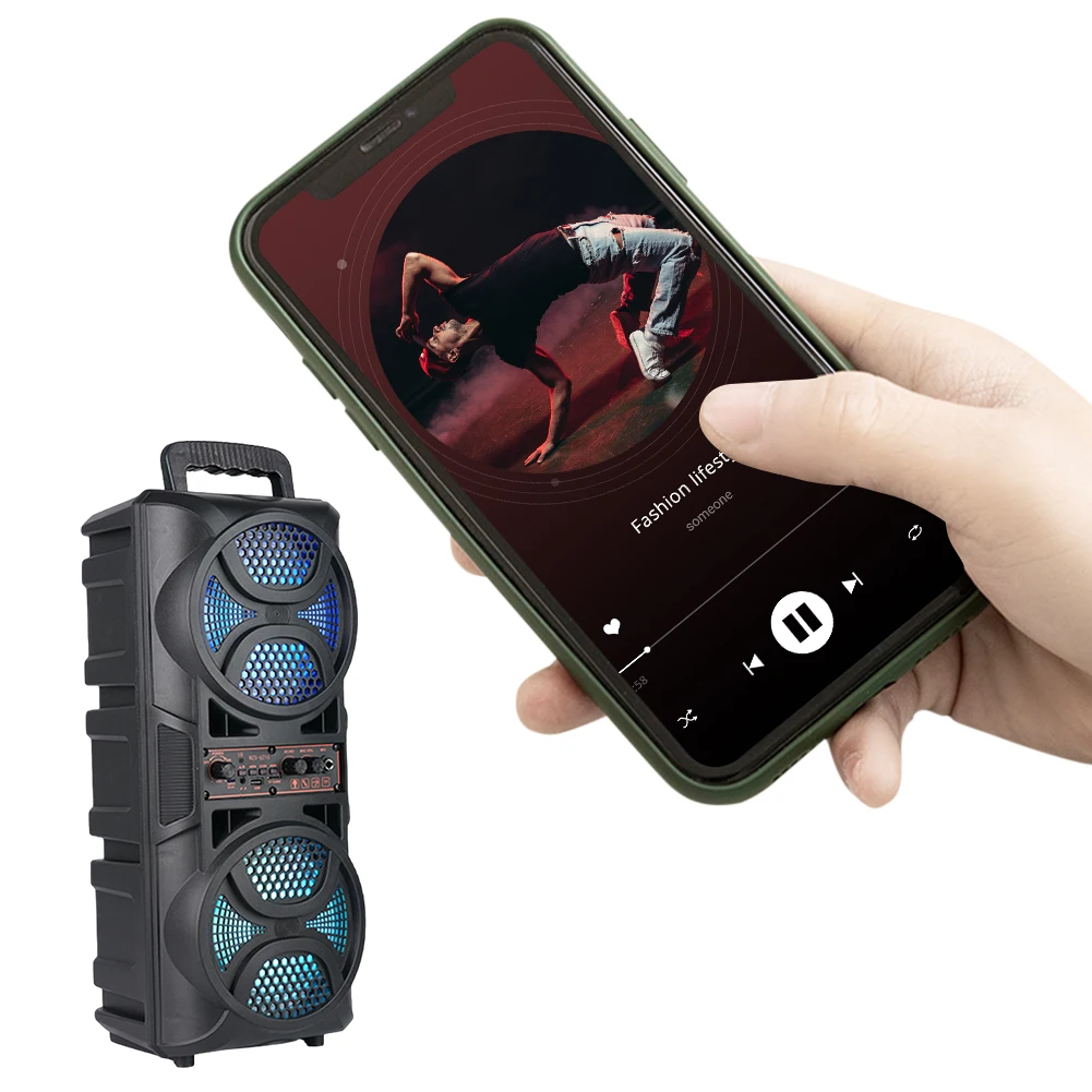 

Bluetooth-совместимая портативная колонка с двойным сабвуфером, глубоким басом и подсветкой, беспроводная стереоколонка для дома, вечеринок, в подарок