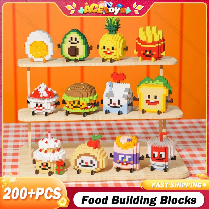 

Mini Cute Food Building Blocks Creative Bread Chips Roast Fruit Cake Happy Play Educational Toys for Kids Classic DIY Brick Gift