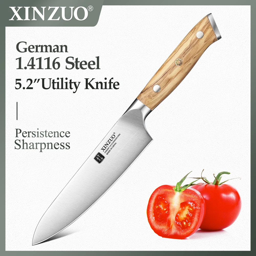 XINZUO 5.2 Inches Utility Knife 67 German Din 1.4116 Steel With High Quality Olive Handle Core Hardness 56-58HRC Multi-tools