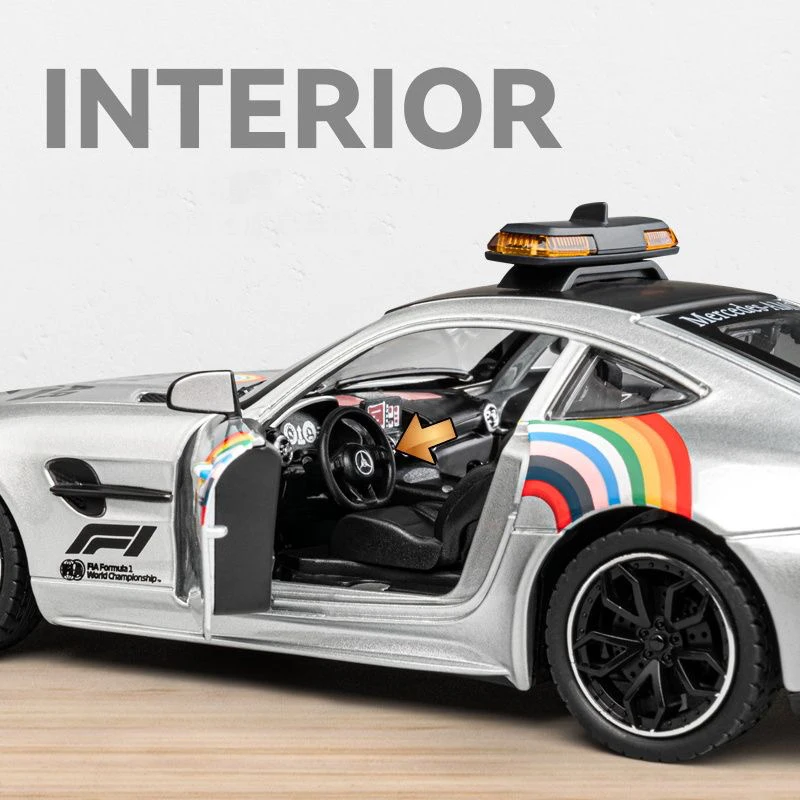 1:24 Mercedes Benzs AMG GT GTR Safety Car Alloy Scale Car Model Diecast Metal Sound&Light Miniature Car Vehicles Kids Toy Gifts