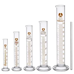 5 Pack Glass Graduated Cylinder 5ml 10ml 25ml 50ml 100ml Lab Measuring Cylinders Set with 1 Stirring Rod