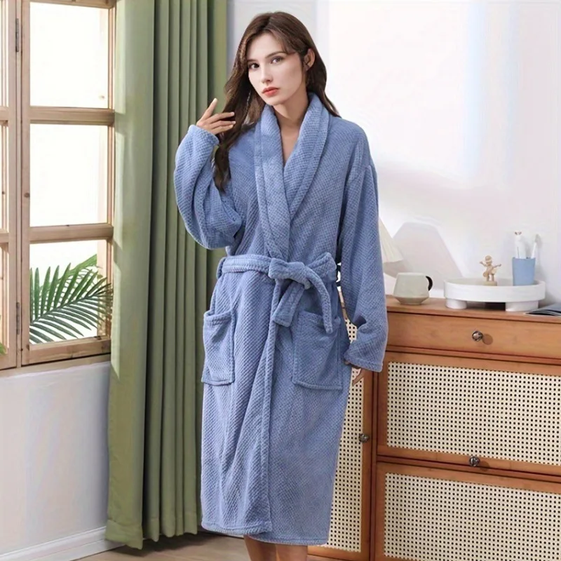 冬暖かいサンゴフリースローブパジャマ女性厚いホーム服居心地の良いパジャマ吸水性バスローブソフトナイトガウン