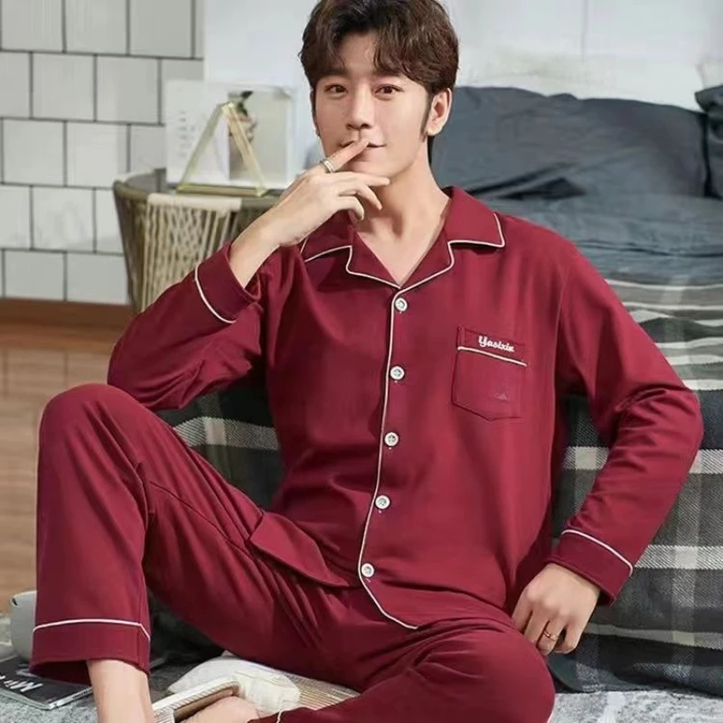 Pajamas Pure cotton Long-sleeved suit Young and middle-aged All cotton Spring autumn winter Autumn loungewear Men's pajamas