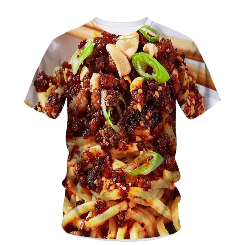 Summer New Food Pattern Men\'s Printed T-shirt Street Fashion Harajuku Round Neck Large Comfortable Short sleeved TopSummer New F