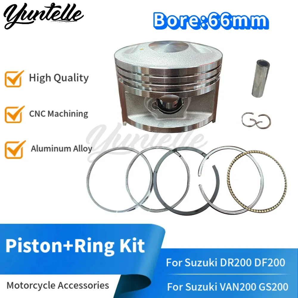 66mm Bore Engine Piston With Ring Kit For Suzuki DR200 DF200 VAN200 GS200 DR DF GS 200 200cc Motorcycle Accessories STD Pin 16mm