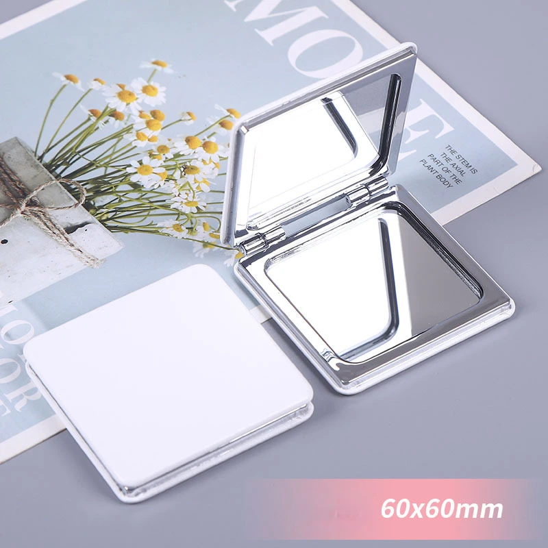 White Makeup Mirror PU Folding Pocket Mirrors Portable DIY Customized Creative Metal Student Small Vanity Mirror Gifts Wholesale