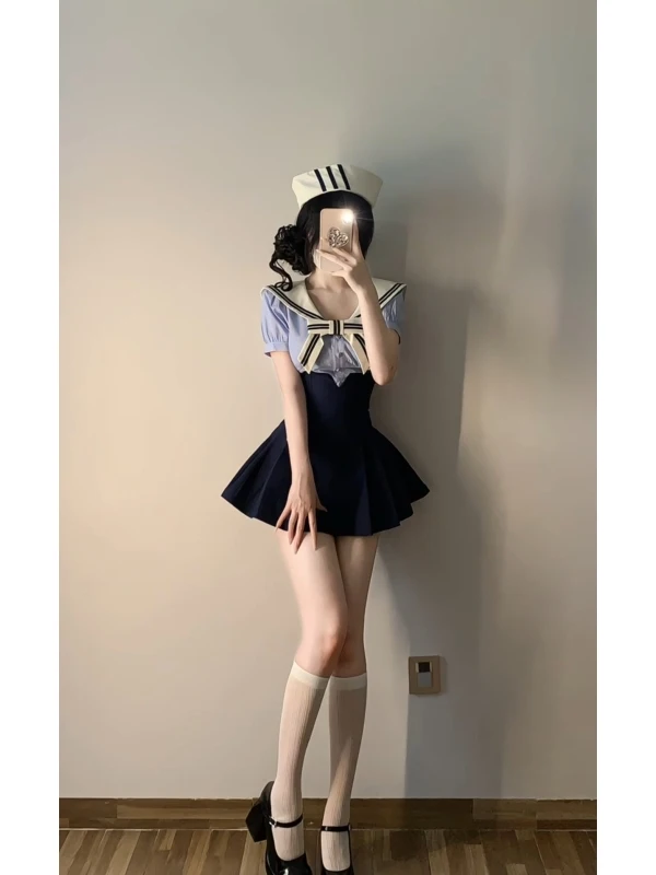 

Милый школьник, комплект из двух предметов, полосатый бант, высокая талия, утягивающая юбка, летний ансамбль Faion, полиэстер