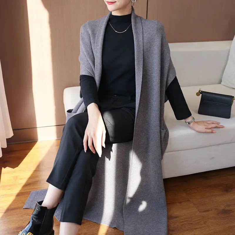 Long Sweater Vest Women Knitting Cardigan Waistcoat Coat Lady 2024 New Autumn Winter Spliced Loose Solid Sleeveless T619