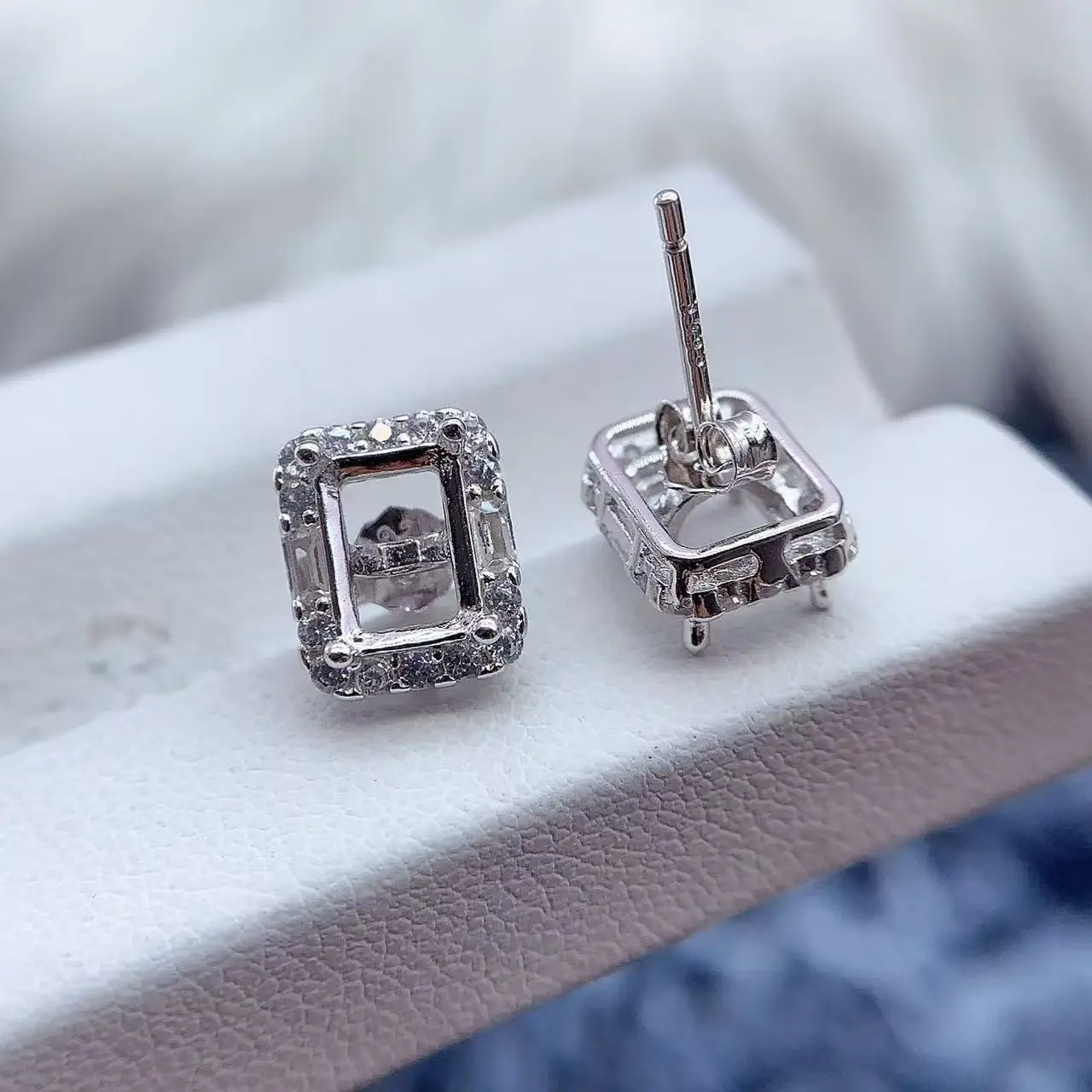 

MeiBaPJ Inlay Square 5*7mm Stone S925 Sterling Silver DIY Earrings Setting Womens Gift Fine Fashion Charm High Jewelry Wholesale