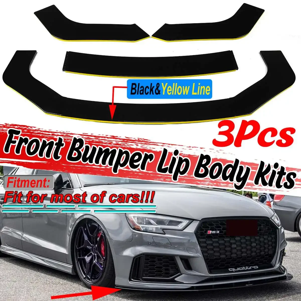 

3PCS Universal Car Front Bumper Splitter Lip Body Kit Diffuser For AUDI A4 A5 B6 B7 B8 B9 S3 S4 S5 RS5 For Ford For Mazda For VW