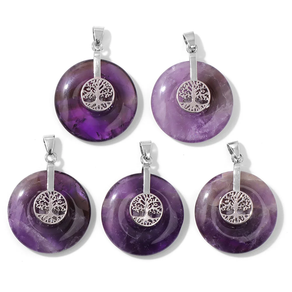 Moda ametista pedra gem pingente natural roxo quartzo prata cor charme jóias acessório para colar pulseira colar diy