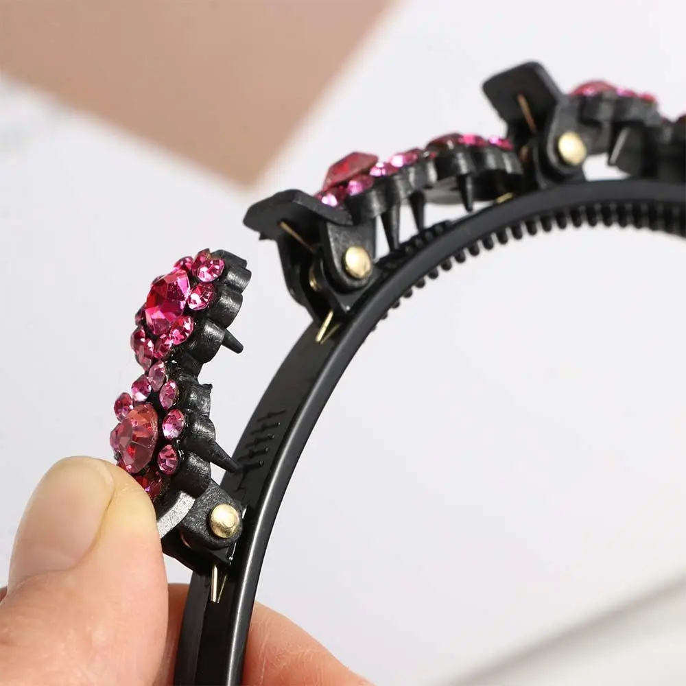 Multi-storey Broken hair artifact Flower Rhinestone Weave Head Hoop Black Braided Hair Clip Styling Tool Toothed Clip