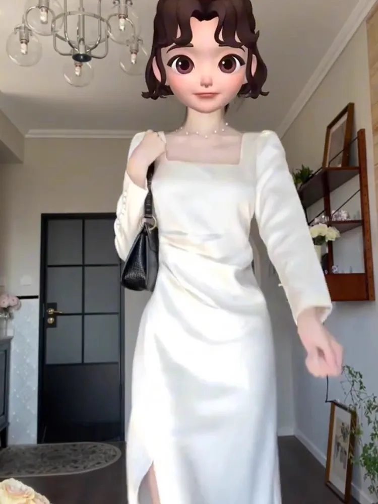 

Элегантная белая атласная юбка А-силуэта с высокой талией, модная, для дня рождения, свадьбы, помолвки, подарок