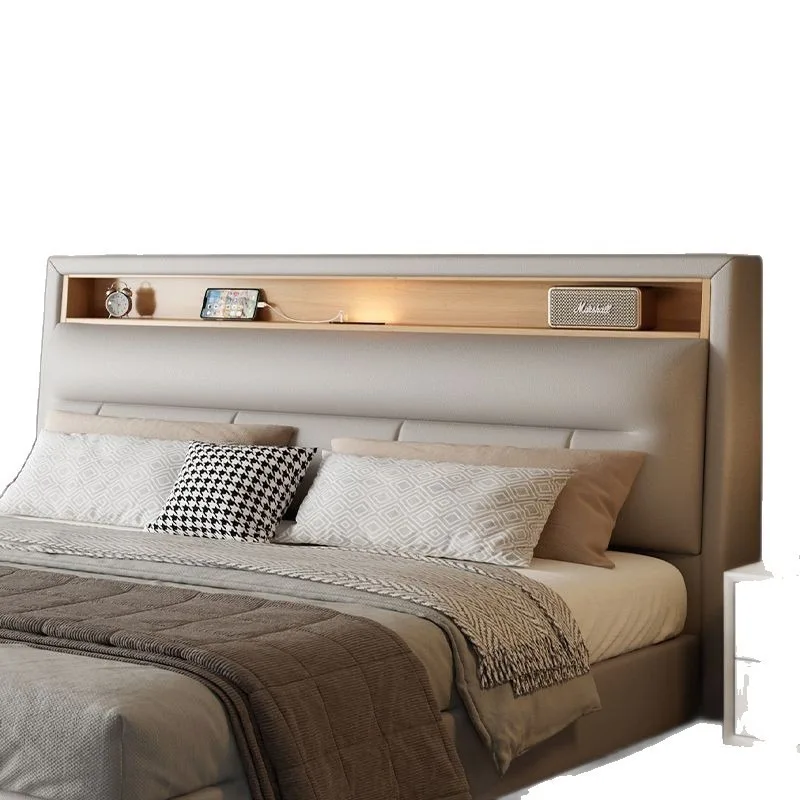 

Modern simple light luxury master bedroom double bed multi-functional storage leather art bed soft bag wedding bed