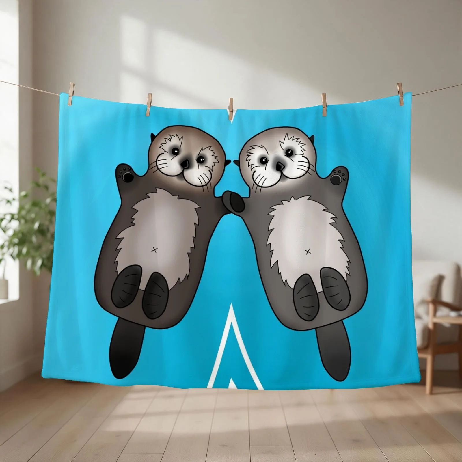 Otters Holding Hands - Sea Otter Couple Throw Blanket couch cozy soft plush fuzzy picnic outdoor blanket