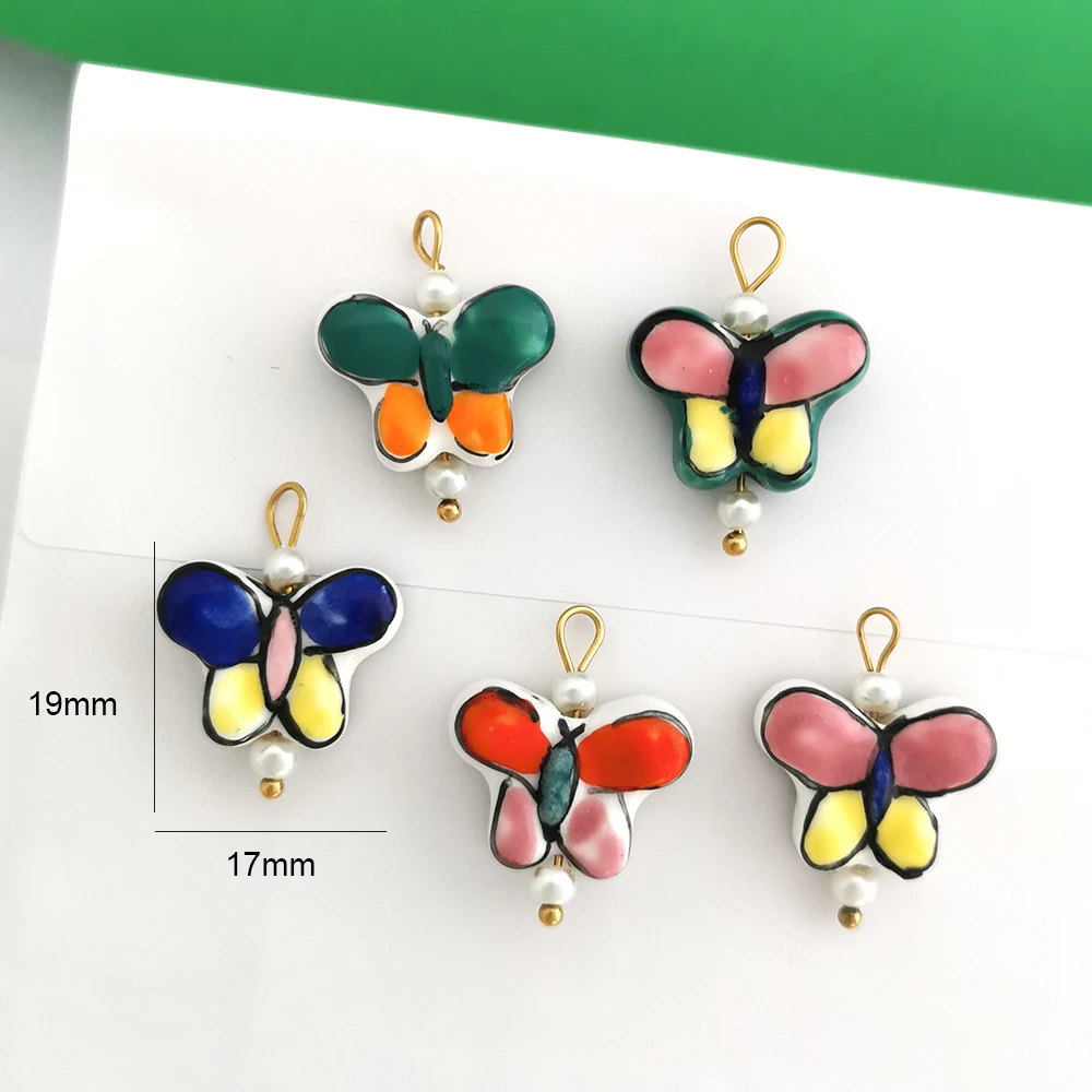 Tree Sea Star Finsh Ceramics Pendant Butterfly Turtle Charm Handmade Necklace Stainless Steel PVD Imitation Pearl Wholesale