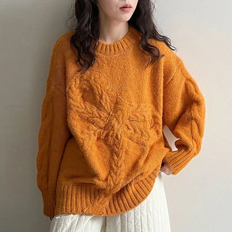 

Autumn Winter New Clothes Korean Trendy Round Neck Women's Sweater Loose Casual Long Sleeve Pullover Knitted Top