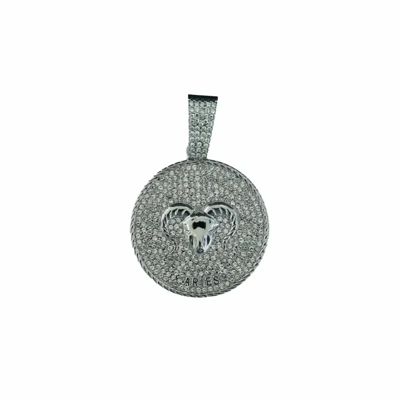 Aries Zodiac Pendant Necklace, Round Disk Symbol of New Beginnings, Energy & Control, Hip-Hop Style Chain for Men and Women