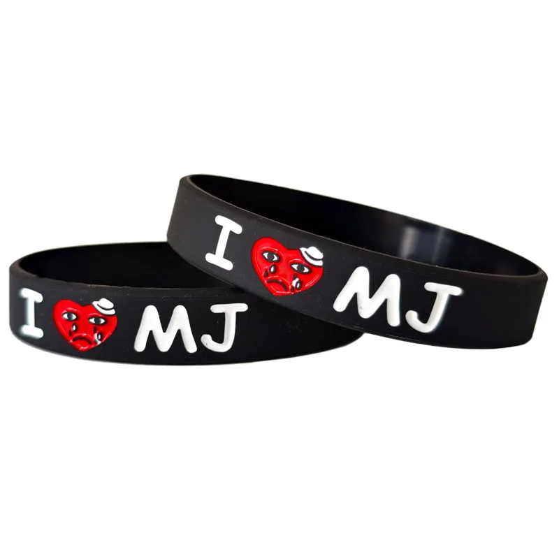 1PC New Black I Love MJ Michael Jackson Silicone Wristband Printed Black Bracelets&Bangles for Music Lovers Gifts Jewelry SH154