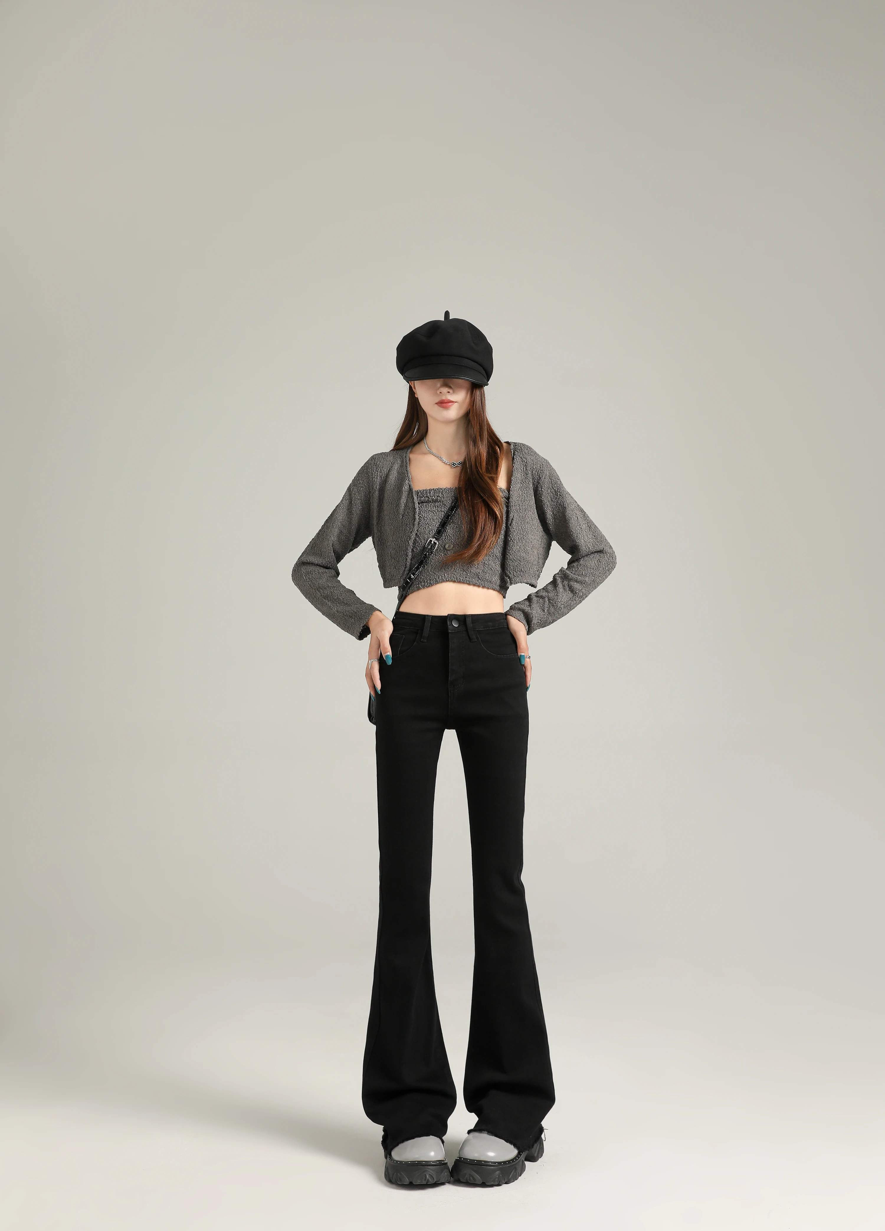 Shascullfites Bell-Bottom Pants, Retro Nostalgic Raw Edge Fashion Elastic Slim Fit Flared Pants Versatile And Comfortable