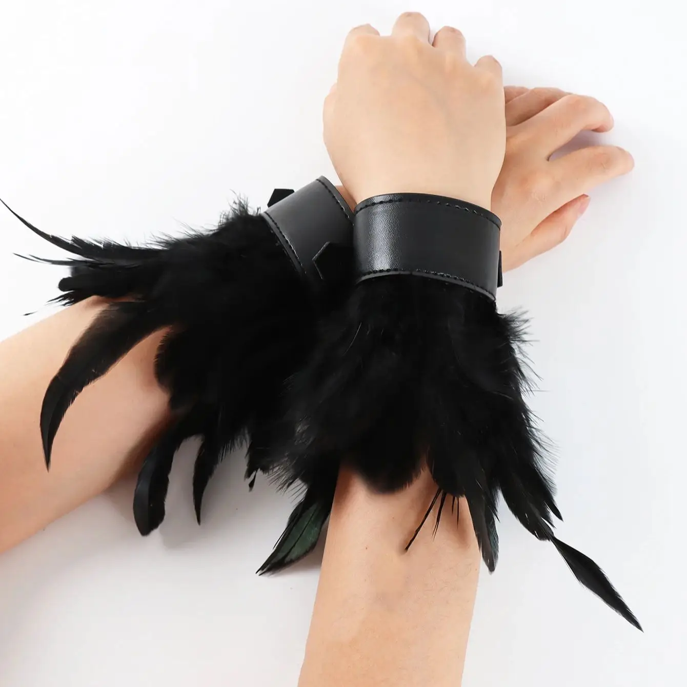 Gothic Gloves Feather Wrist Cuff Carnival Stage Show Showgirl Natural Dyed Rooster Feather Arm Warmer Party Cosplay Costume