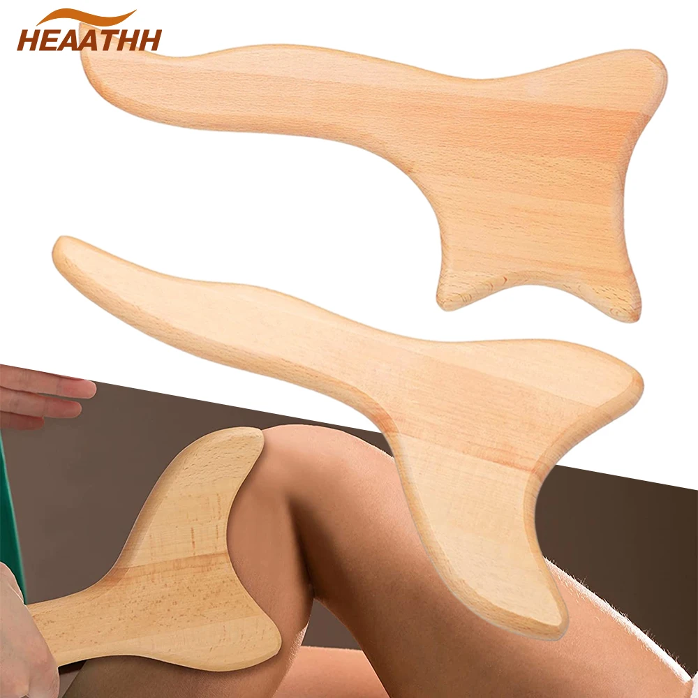 2Pcs Wooden Gua Sha Massager Lymphatic Drainage Paddle Wood Therapy Massage Scraping Tool Anti Cellulite for Neck Back Legs Arms