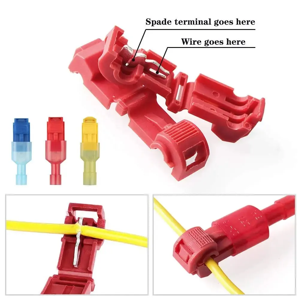 100pcs/50pairs T-Tap Wire Connectors, T Tap Electrical Connectors Quick Wire Splice Taps and Insulated Male Quick Disconnect