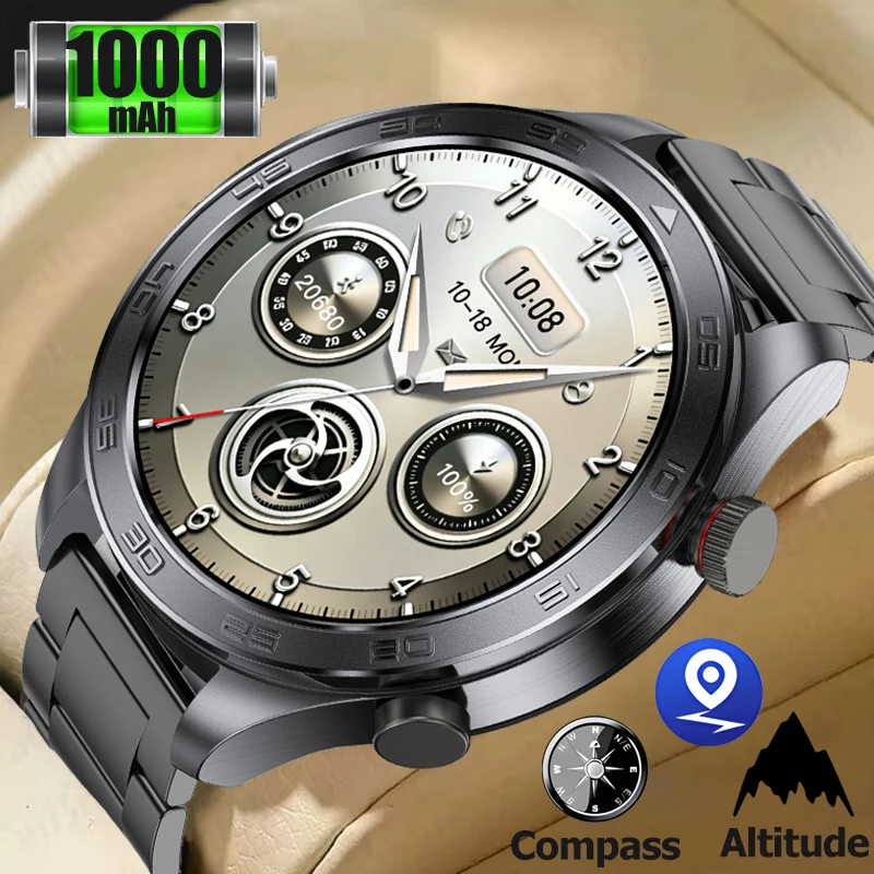 2026 New ultimate men's smart watch 1000 mAh battery with compass altitude pressure IPX8 waterproof Bluetooth call sports health