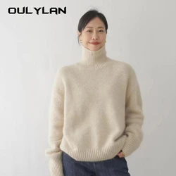 2024 Autumn and Winter New Thick Cashmere Sweater Women High Neck Pullover Sweater Warm Loose Knitted Base Sweater Jacket Tops