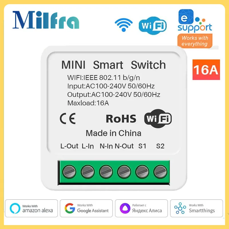 

16A Mini Smart Light Switch 16A Two Way Control DIY Module eWeLink APP Remote Control Voice for Alexa Google Home Automation