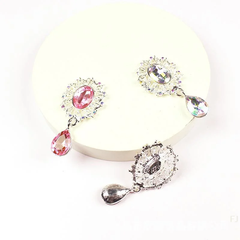 [YU]5Pcs Water Droplets Brooch Accessories Garment Decorative Sparkling Crystal Sewing Button Alloy Rhinestone Pendant