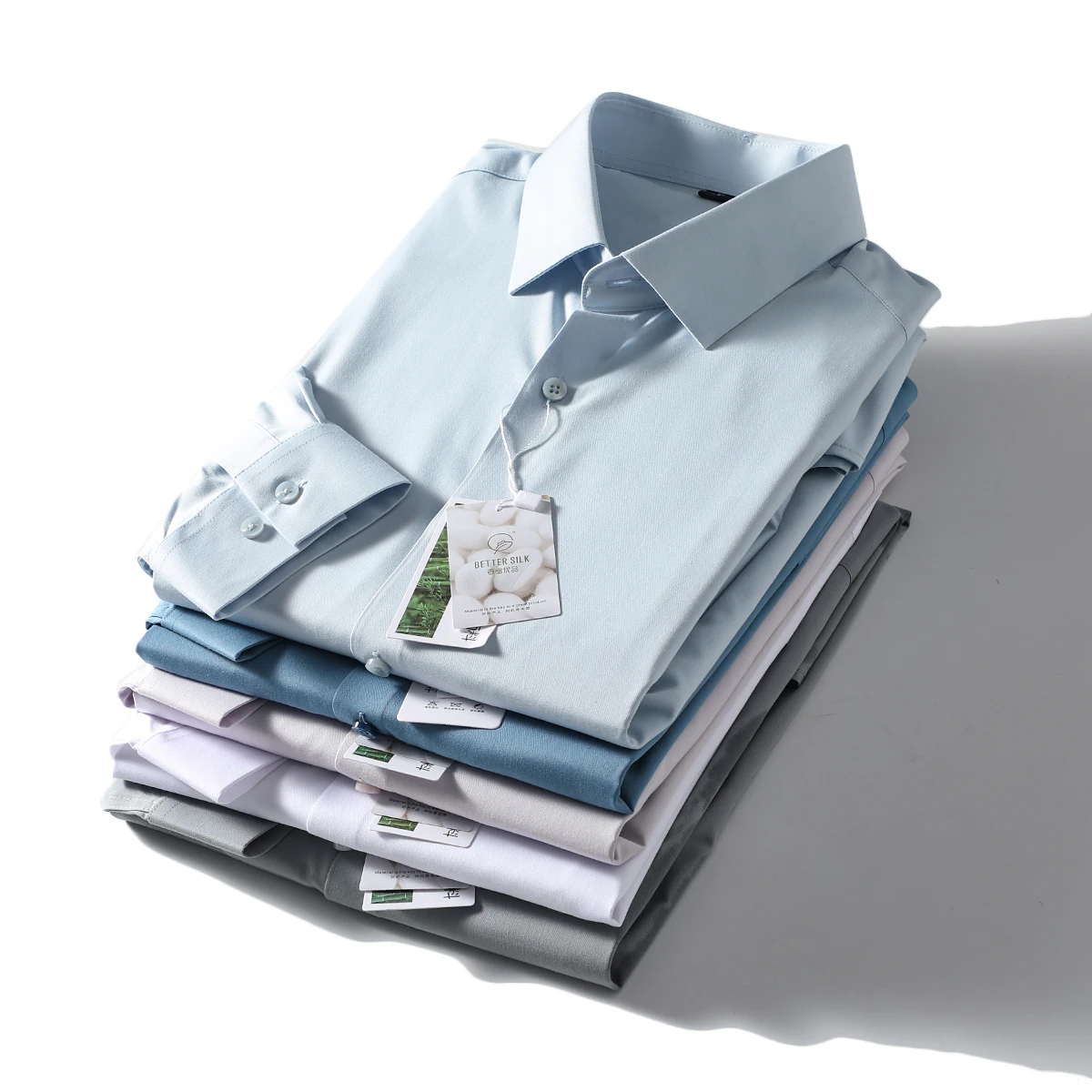 

Men's Casual Long Sve irt Silk Bamboo Fiber Skin-friendly Breathable Pure Color Commute Turn-down Collar Leisure irt