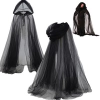 Halloween Cosplay Ghost Hooded Cape Death Witch Net Gauze Long Cape Ghost Bride Mesh Hooded Cloak Carnival Party Fancy Dress