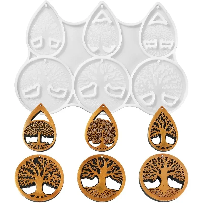 Molde de árbol de la vida, llavero, molde de gota de cristal, pendientes de árbol de la vida, colección de llaveros, redondo DIY