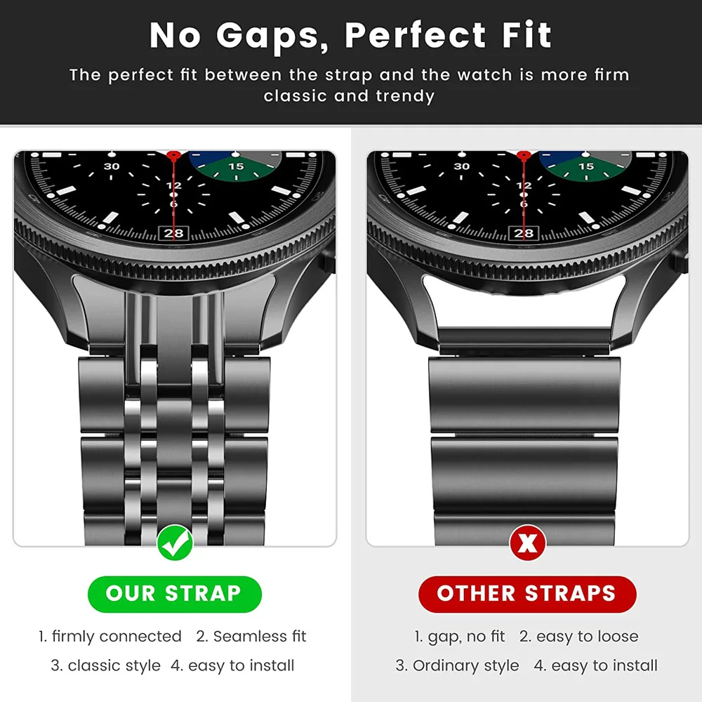 Curved end Metal Strap for Samsung Galaxy Watch 6 5 Pro 40mm 44mm 6 4 Classic 47mm/46 43mm Band No Gaps Stainless Steel Bracelet