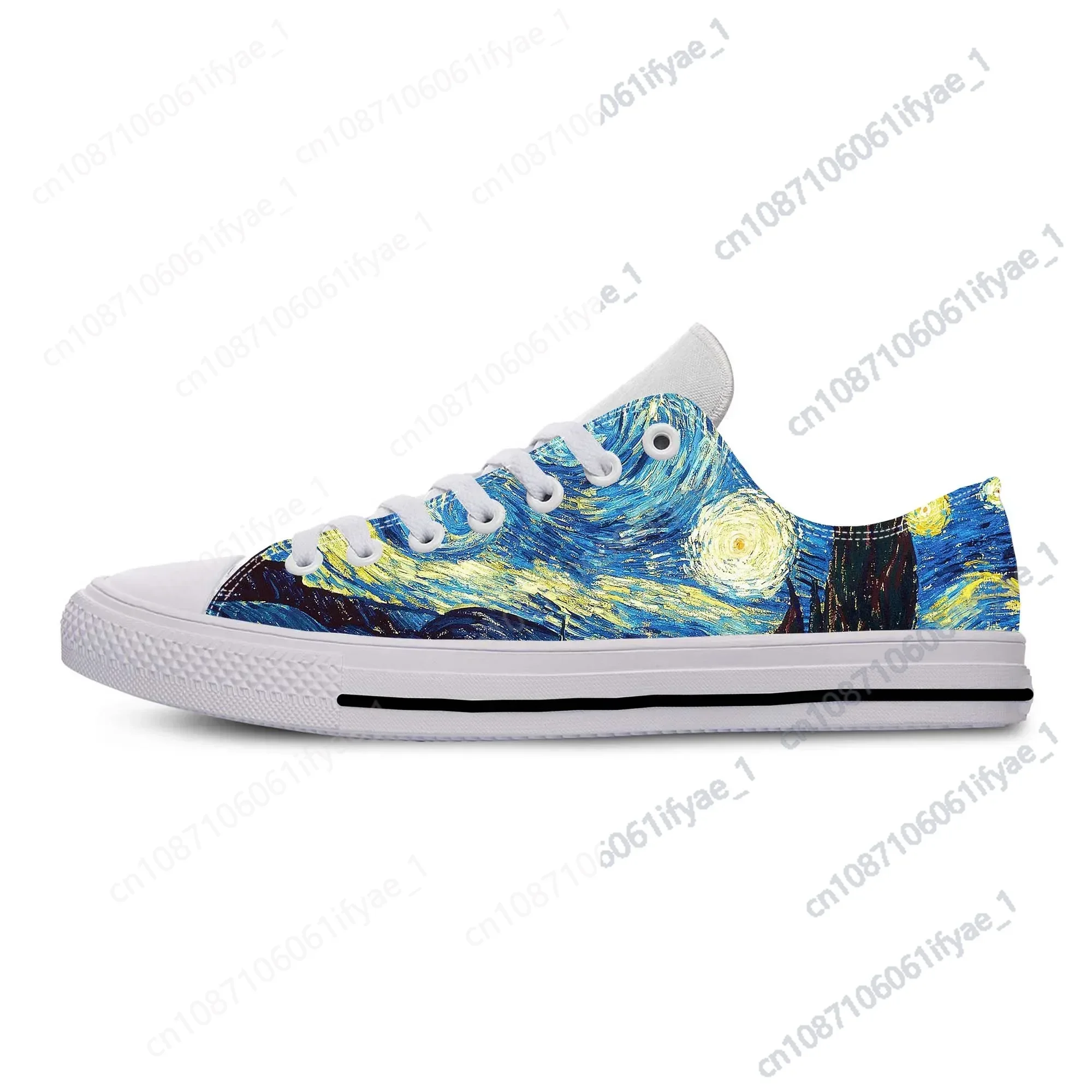 Vincent Van Gogh Starry Night Oil Painting Fashion Casual Cloth Shoes Low Top Comfortable Breathable 3D Print Men Women Sneakers