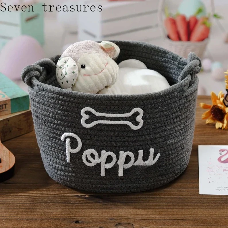 الحيوانات الأليفة DIY الإنجليزية اسم تخزين القطن حبل سلة التخزين لعب الأطفال والكتب والمجلات سلة التخزين #2