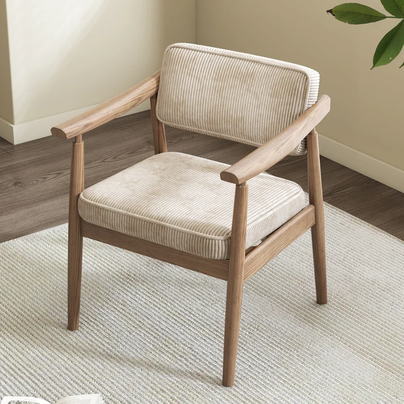 

Nordic solid wood presidential chair ash wood dining armrest retro study corduroy