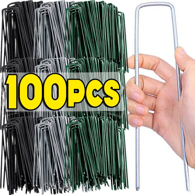 Heavy-duty Fence Tubing Stakes Sod Pins U-type Garden Staples Galvanized Landscape Spike for Holding Lawns Barrier Ground Nails