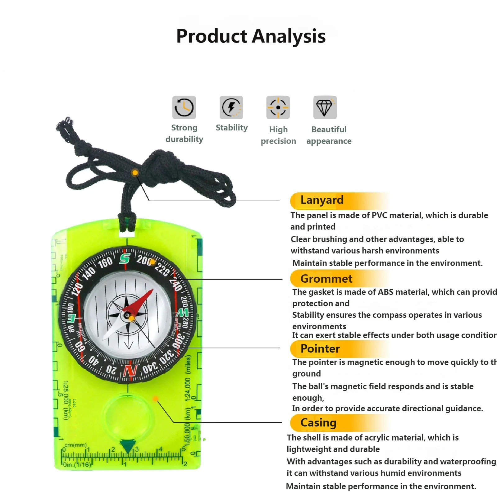 بوصلة متعددة الوظائف للتخييم في الهواء الطلق، بوصلة، بوصلة، مسطرة خريطة، أدوات تخييم لتعليم الطلاب، المسح وتحديد المواقع
