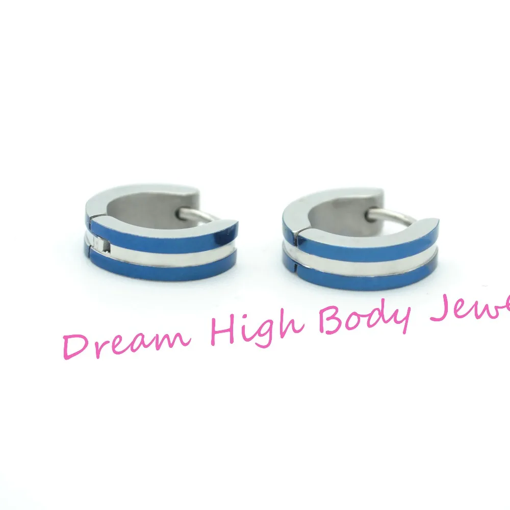 Blue IP Edges Surgical Steel Mens Huggie Hoop Hinge Earrings 4mm Punk Classical High Quality Wholesale Women